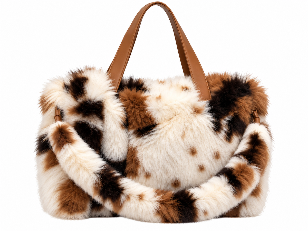 FURRY BABZ - Luxe Plush Fur-Effect Pony Brown and White Bag