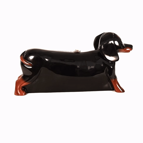 Doxie Daschund Acacia Wood Lacquer Handbag