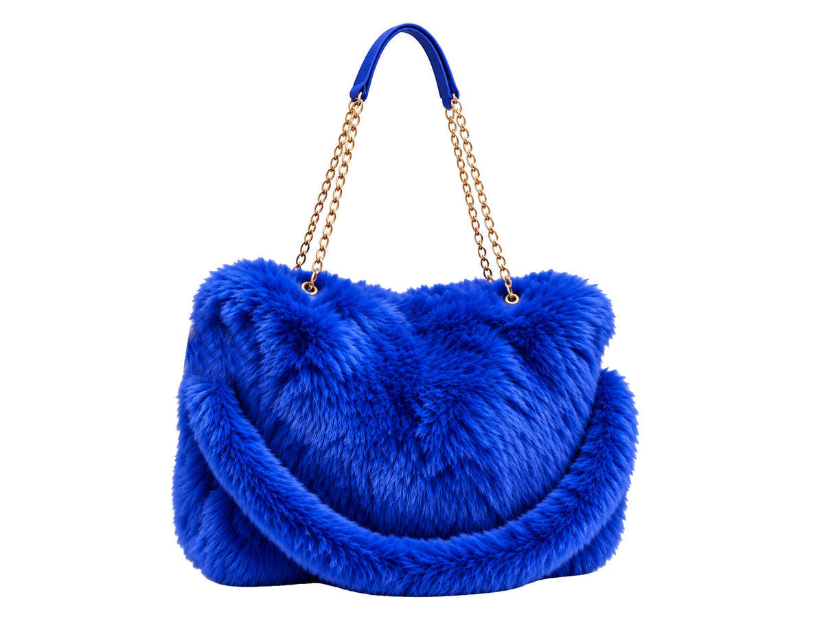 FURRY BABZ - Luxe Plush Fur-Effect Royal Blue Handbag