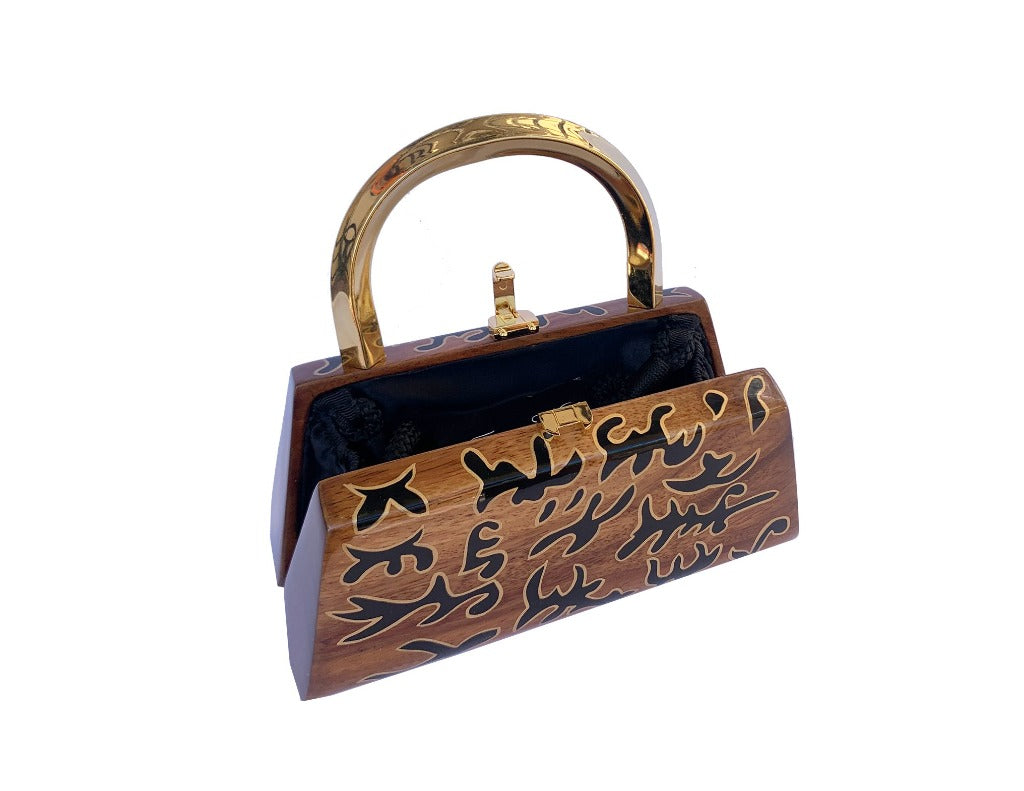 Umae Acacia Wood Handmade Abstract Handbag