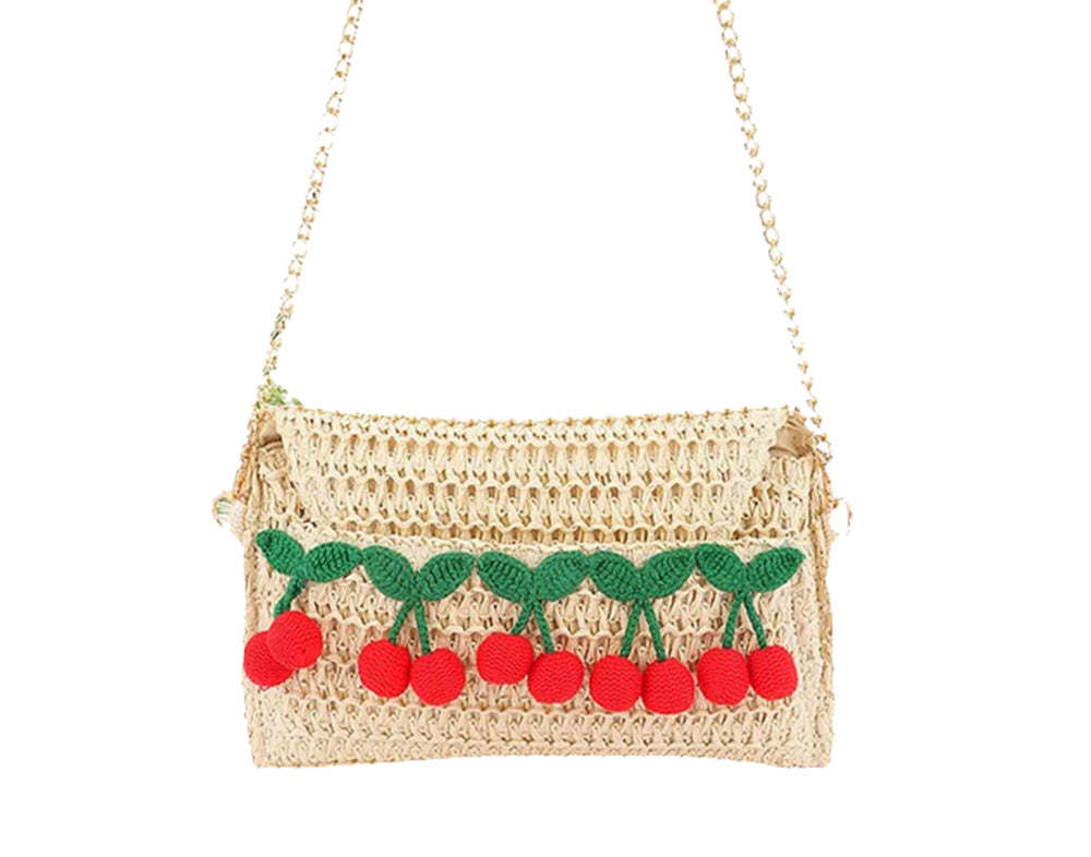 Cerise Cherry Faux Straw Clutch