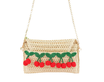 Cerise Cherry Faux Straw Clutch