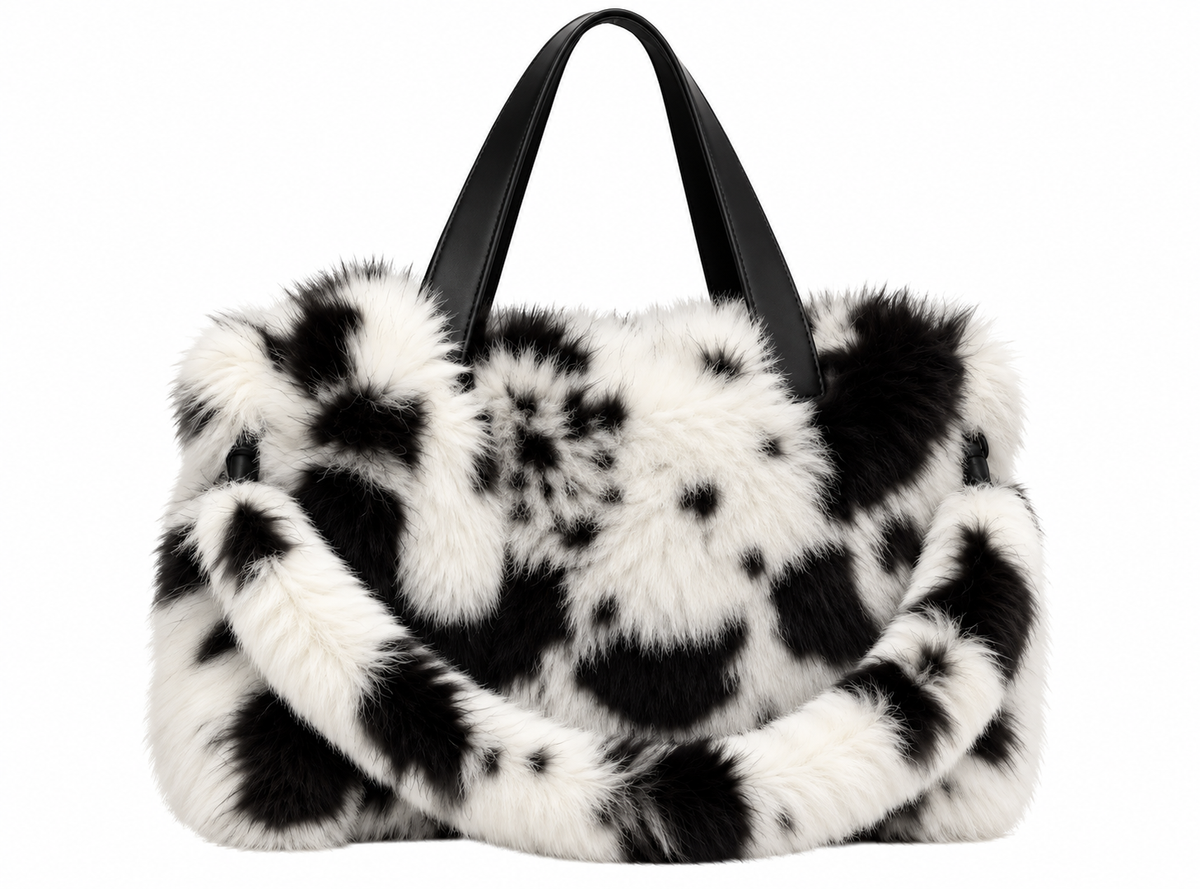 FURRY BABZ - Luxe Plush Fur-Effect Pony Black & White Bag