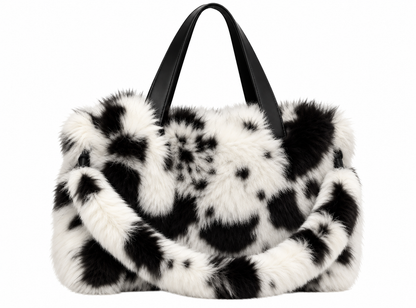 FURRY BABZ - Luxe Plush Fur-Effect Pony Black & White Bag
