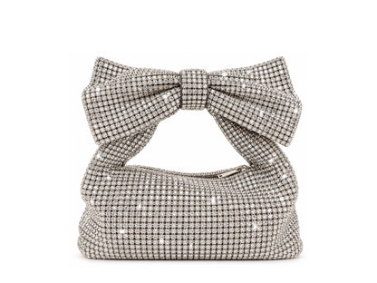 Glitter Bow Royale – Exquisite Silver Rhinestone Handbag