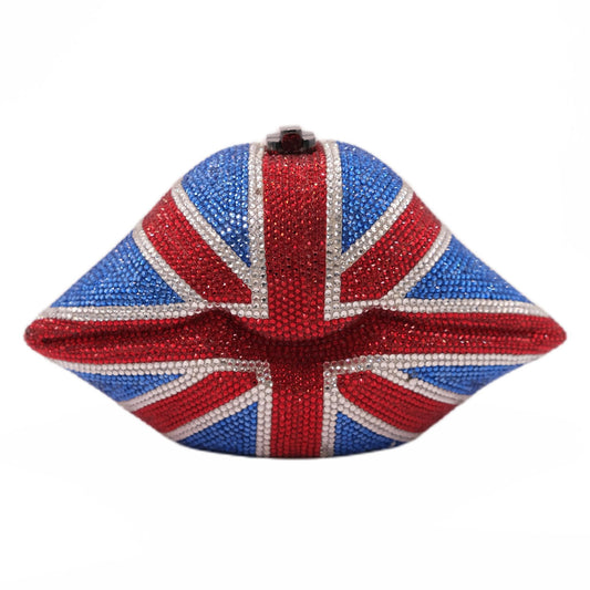 Hot British Flag Lips Handbag W/Swarovski® Crystals