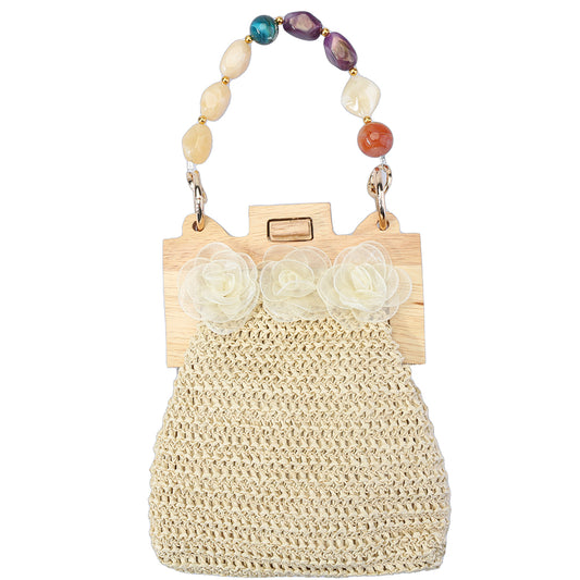 Judith – Ivory Floral Wooden Top Handle Handbag