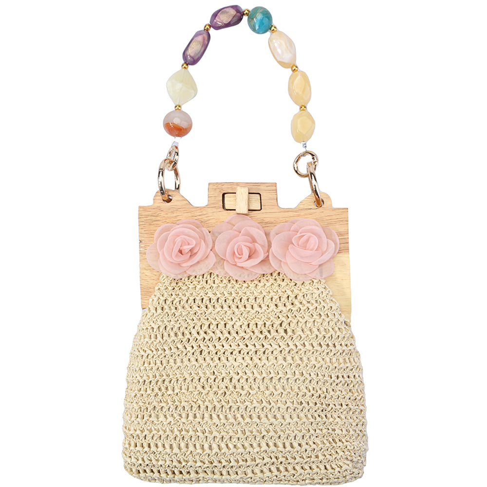Judith – Pink Floral Wooden Top Handle Handbag