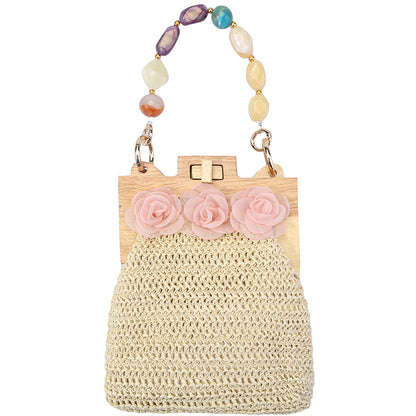 Judith – Pink Floral Wooden Top Handle Handbag
