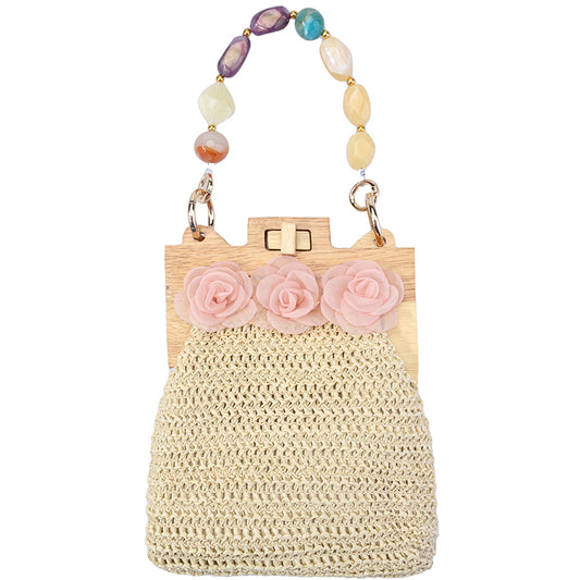 Judith – Pink Floral Wooden Top Handle Handbag