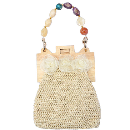 Judith – Ivory Floral Wooden Top Handle Handbag