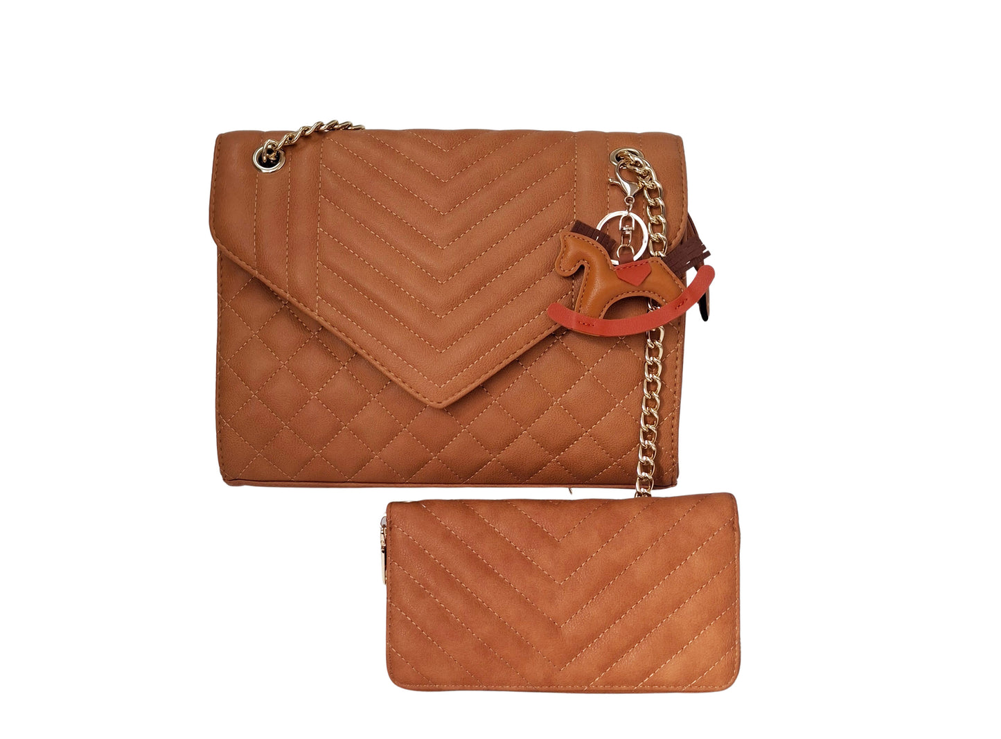Karpy Quilted Tan Envelope Crossbody Bag