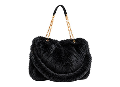 FURRY BABZ - Luxe Plush Fur-Effect Black Handbag