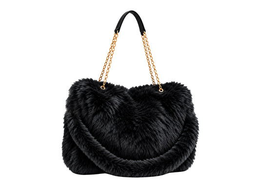 FURRY BABZ - Luxe Plush Fur-Effect Black Handbag