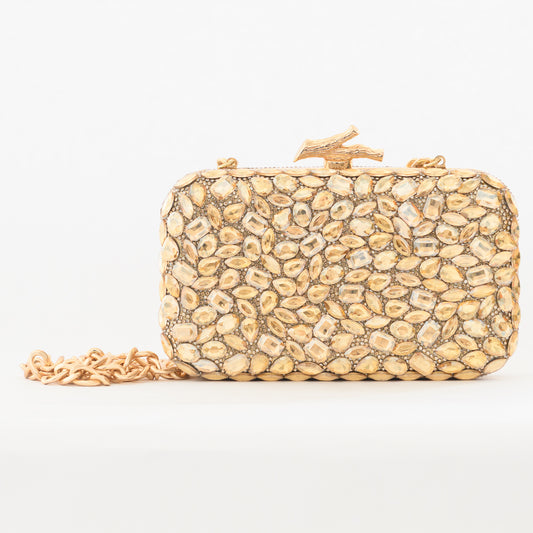 Irie – Gold Crystal-Embellished Evening Clutch