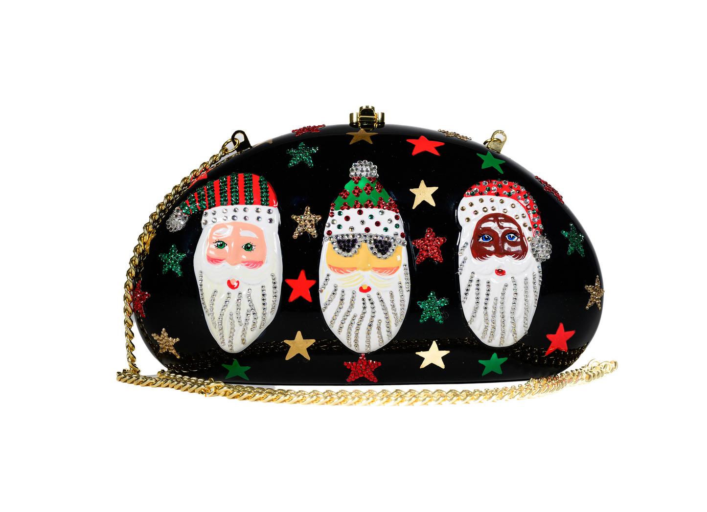 Three Santas Handmade Wooden Collectible Handbag