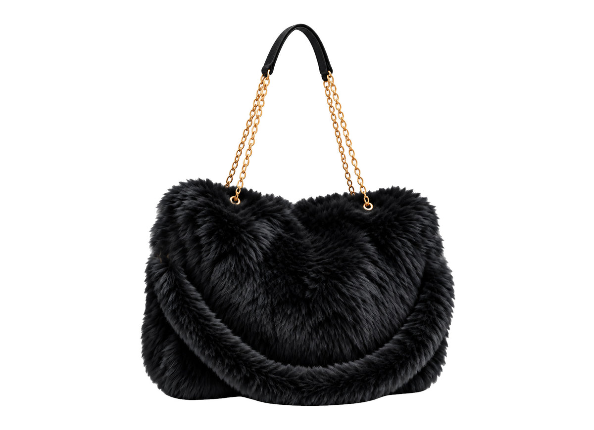FURRY BABZ - Luxe Plush Fur-Effect Black Handbag