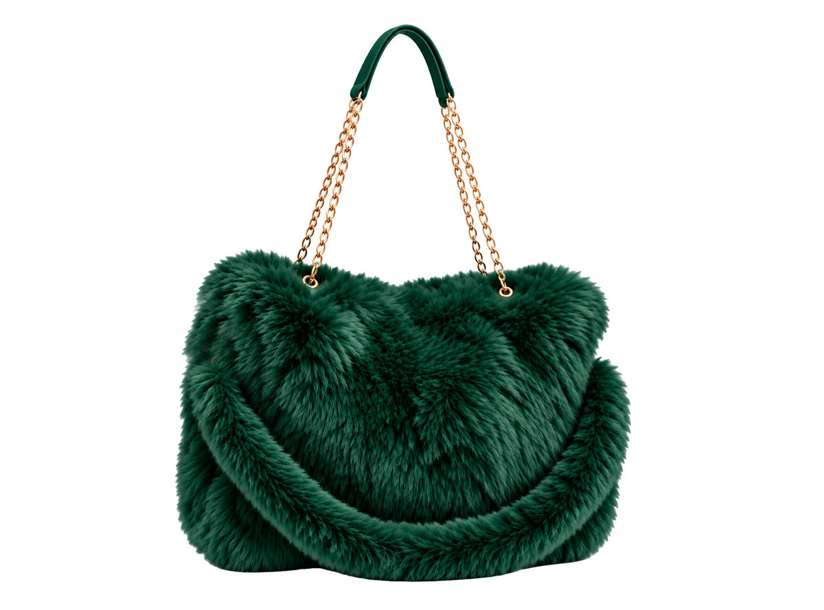 FURRY BABZ - Luxe Plush Fur-Effect Emerald Green Handbag