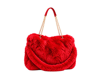 FURRY BABZ - Luxe Plush Fur-Effect Ruby Red Handbag