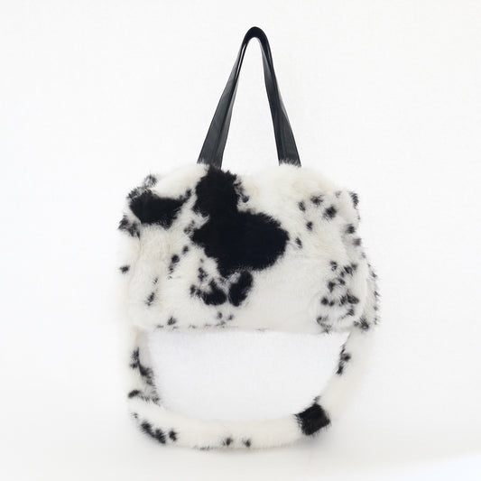 FURRY BABZ - Luxe Plush Fur-Effect Pony Black & White Bag