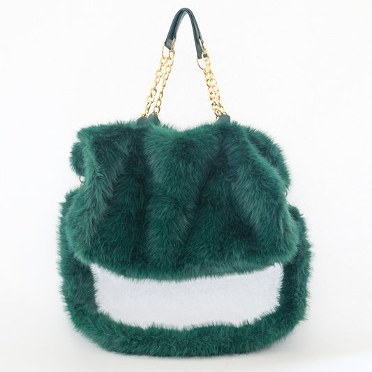 FURRY BABZ - Luxe Plush Fur-Effect Emerald Green Handbag
