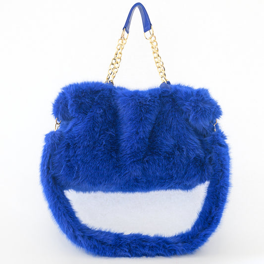 FURRY BABZ - Luxe Plush Fur-Effect Royal Blue Handbag