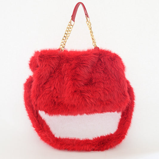 FURRY BABZ - Luxe Plush Fur-Effect Ruby Red Handbag