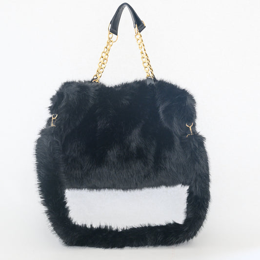 FURRY BABZ - Luxe Plush Fur-Effect Black Handbag