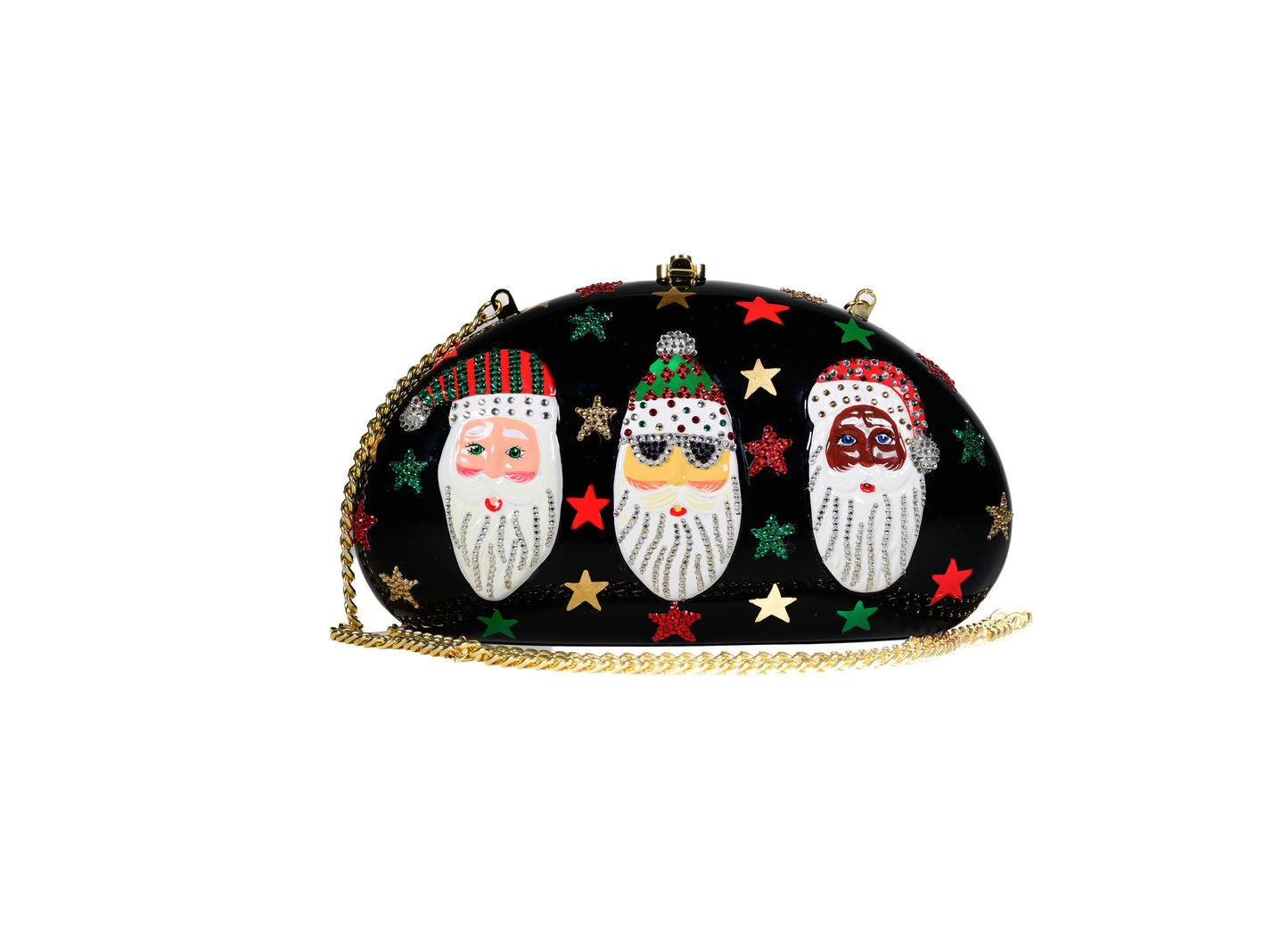 Three Santas Handmade Wooden Collectible Handbag