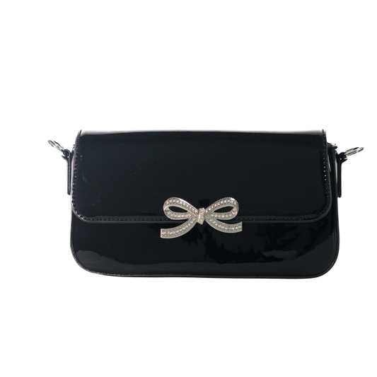 Darla Black High-Gloss Vegan Leather Handbag