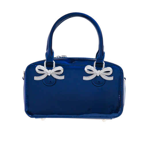 Kylie Mini Top-Handle Satchel in Navy Blue Vegan Leather