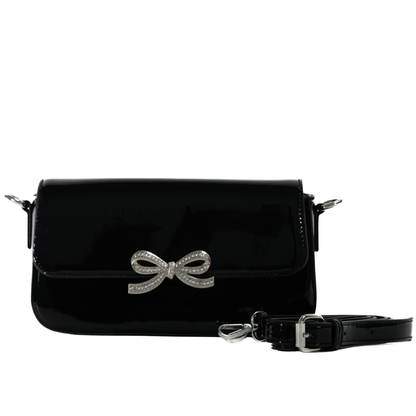 Darla Black High-Gloss Vegan Leather Handbag